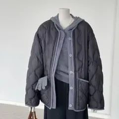 冬物コーデ 配色 着痩せ 暖かい 中綿ジャケット アウター オシャレ ボタン