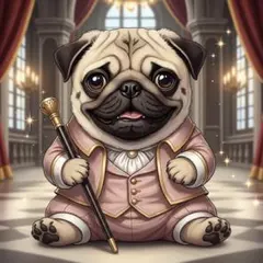 【225】ステッカー・缶バッジ・キーホルダー パグ 貴族