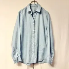 UNIQLO ユニクロ プレミアムリネンシャツ　ブルー L 長袖のサムネイル