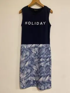 美品　& byP&D ボタニカル柄　Iライン　ノースリーブ　ワンピース　ネイビー