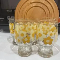 レトログラス/ヴィンテージグラス 花柄②★昭和レトロ/レトロポップ　５個