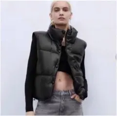 ZARA フェイクレザーダウンベスト