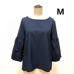 ブラウス　七分袖　ネイビー　M パフスリーブ