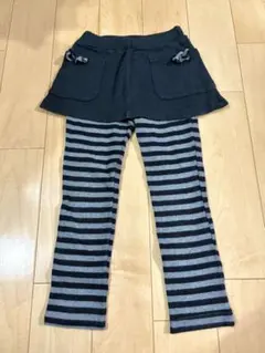 綿100% スカッツ 110 グレー×ブラック ボーダー スカート付きレギンス