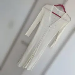 アイボリー リブ編み ロングカーディガン