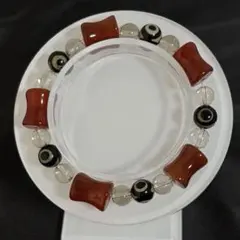 B-65 三眼天珠　スモーキークォーツ　瑪瑙　ブレスレット　内径約15cm