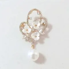 フラワー リボン ブローチ・梅 花 パール 冬 春 ハレの日 f2-2622