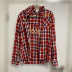 gotcha フード付き レッドチェックネルシャツ