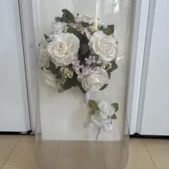 結婚式　前撮り　造花ブーケ　ブートニアセット　白いバラ
