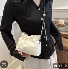 白ギャザー ショルダーバッグ夏小さいバック カジュアル 2wayバック秋冬コーデ