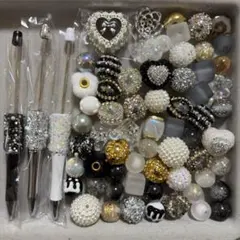 カスタムボールペンビーズ　白黒セット　まとめ売り　ギラギラビーズ