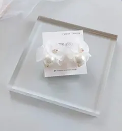 シフォン パール ピアス イヤリング ブライダル ホワイト ハンドメイド