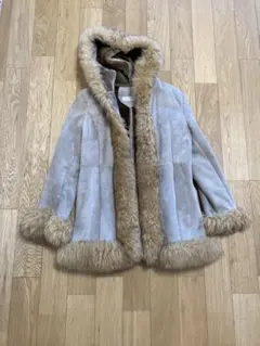 ムートン風 フードコート ファー付き ベージュ ボアコート レディース