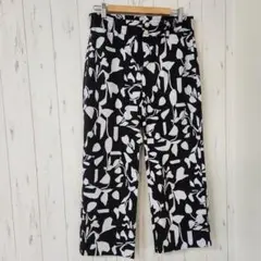 Chico's【L～LL】チコス 総柄 クロップドパンツ ボタニカル 黒白