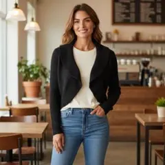 Y2 ワイツー リブ編みカーディガン フリル襟 ブラック F ミニ丈 春秋に