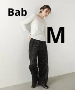 Bab 刺繍フラワーパンツ　ブラック　M