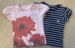 花柄とストライプ Tシャツセット 100cm 綿100% ピンクT ボーダーT