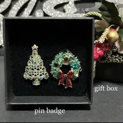 クリスマスツリーピンバッジ/クリスマスリース ミュージックピンバッジ　2点セット