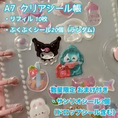 パープル　シール帳 A7 クリアバインダー リフィル10枚　ぷっくりシール付き