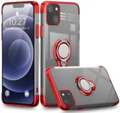 iPhone 12 iPhone 12pro リング付ケース 赤 透明 TPU