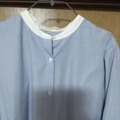 バンドカラーシャツワンピース　ストライプ
