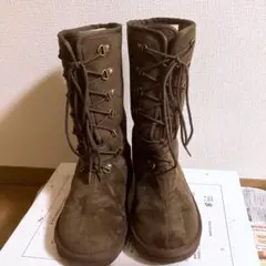 編み上げ❤️ムートン風ロングブーツ ブラウン 内側ボア M