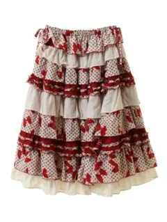 ピンクハウス　水玉りぼんプリントパッチワークスカート