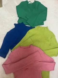 リブ編みハイネック長袖セーター 4色セット