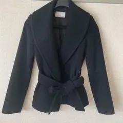 黒 ウール ベルト付き ロングジャケット