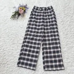 美品＊レイカズン　ワイドパンツ　フランネル　秋冬　チェック柄　黒　アイボリー