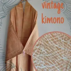 ヴィンテージ　着物 小紋 紗綾形地紋♪アンティーク 芝草 昭和レトロ