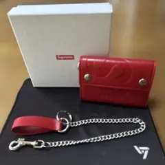 ラ*チ様 Supreme 三つ折り財布 レッド チェーン付き　シュプリームのサムネイル