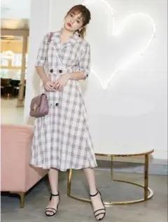 GRL チェックトレンチライクワンピース L