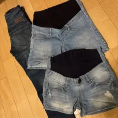 マタニティパンツ3点セット（EDWIN など）デニムショートパンツ ダメージ加工