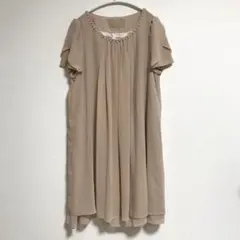 Ray Beams　シフォンワンピース 裏地付き 半袖 淡いピンクベージュのサムネイル