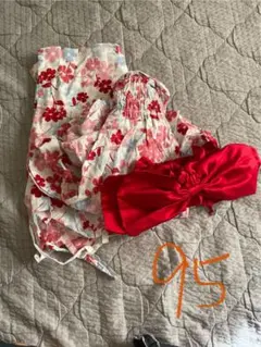 赤と白の花柄浴衣セット 95cm
