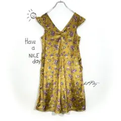 エニィファム オールインワン(150)花柄 ゴールド ハーフパンツ ベルベット