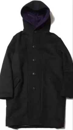 VIRGO WOOL HOODED COAT ブラック/パープル