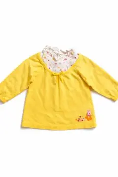 【美品】ミキハウス　80 長袖フリルトップス 重ね着風 うさぎ イエロー