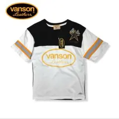 VANSON｜未使用タグ付きビッグスター&ロゴ刺繍TシャツMホワイトブラックのサムネイル