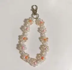 スマホストラップ ビーズキーホルダー ハンドメイド 花
