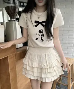 リボンプリント半袖Tシャツ Sサイズ♡
