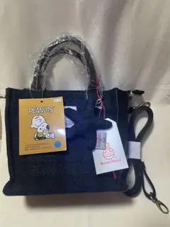PEANUTS ショルダーバッグ 黒　紺　ハリスツイード　スヌーピー　合皮