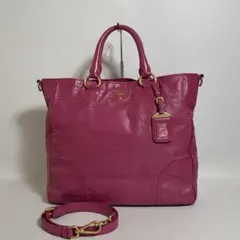 2601-159｜プラダ 2WAYトートバッグ レザー ピンク