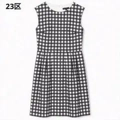 【23区 】チェック柄 ノースリーブ ワンピース 36 グレー×ホワイト 美品のサムネイル