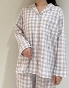 ジェラートピケ ギンガムチェック　パジャマ　シャツ ルームウエア