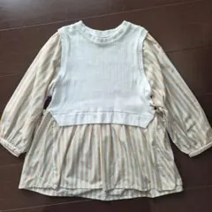 petitmain　ベージュストライプ長袖カットソー130