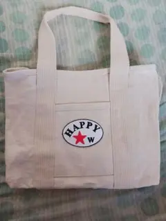 ハンドメイド 刺繍 ミニトートバッグ / オリジナルロゴ / HAPPY★W