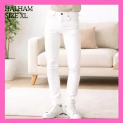 【XL】HALHAM ホワイトデニム ジーンズ 美脚ストレート ストレッチ 白のサムネイル