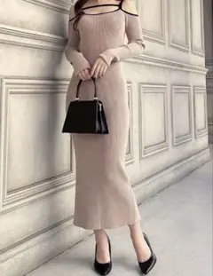 リゼクシー ストリングデザインタイトニットワンピース M